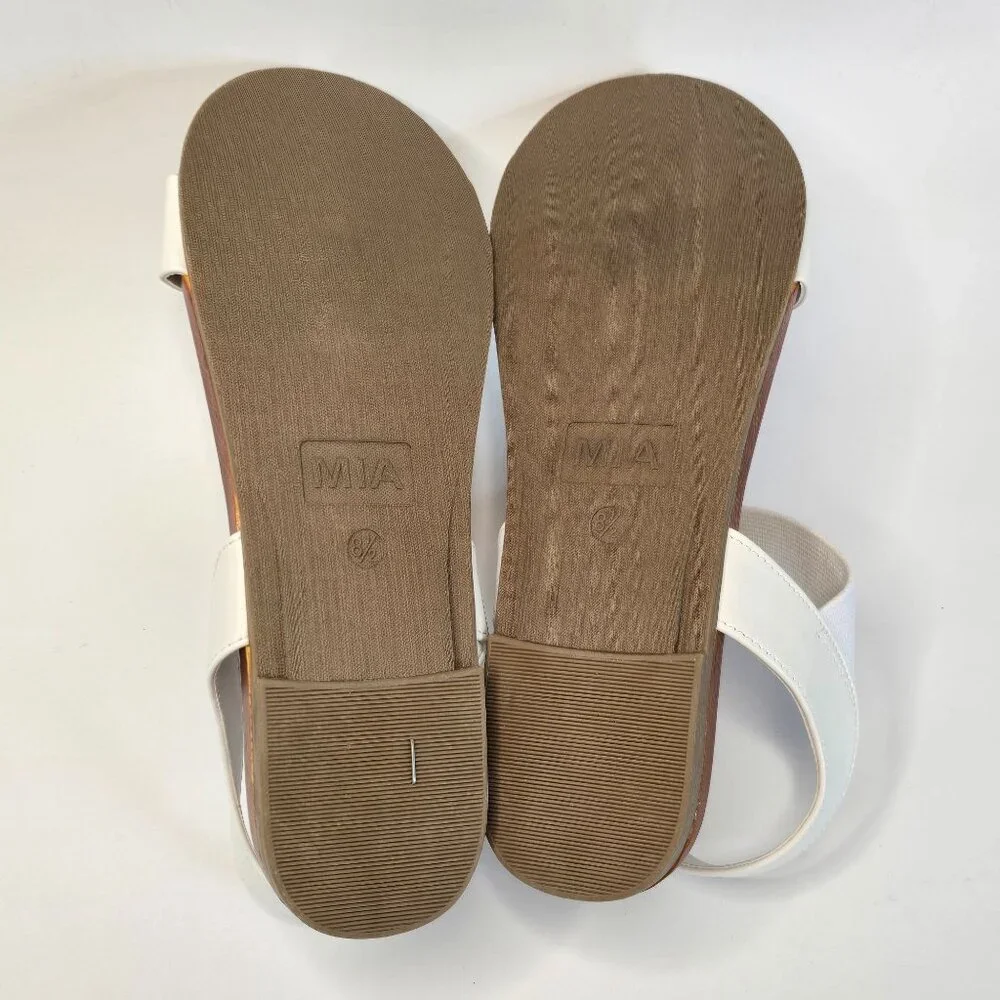 MIA Flat Elastic Strap Sandals Size 8 White Faux Leather Casual Summer Shoes NIB - Picture 6 of 9